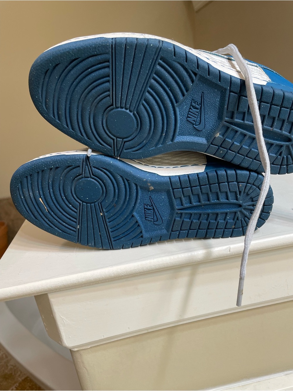 Nike Sky Hi Dunks White and Blue High-Top Wedge Sneakers - Picture 3 of 4